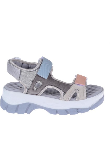 Cırtlı Comfort Kadın Sandalet SMS-4740 Gri Multi
