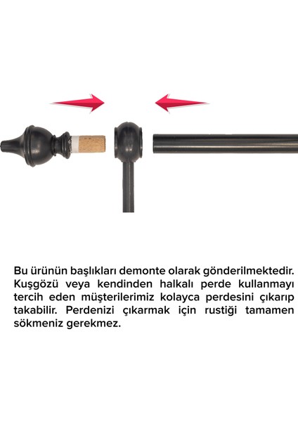 Demonte Modern Başlıklı Antrasit Ahşap Rustik Perde Askısı - Raysız