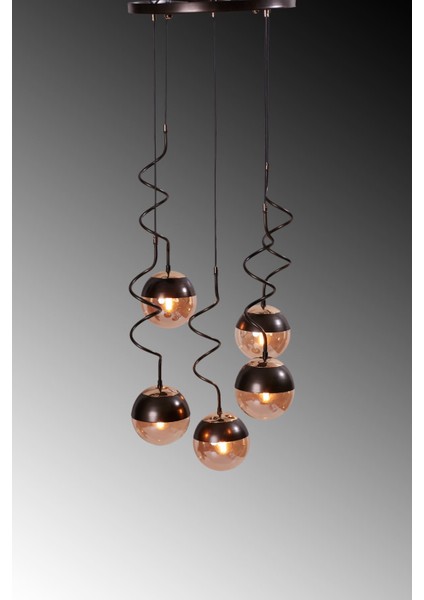 Stella 5 Li Gold-Eskitme Metal Gövde Bal Camlı Tasarım Lüx Sarkıt Avize indirimleri