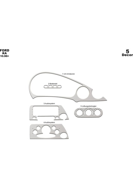 Meriç® Ford Ka Ön Torpido Kaplama Maun 5 Parça 1996-2002