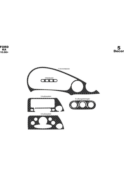 Meriç® Ford Ka Ön Torpido Kaplama Maun 5 Parça 1996-2002