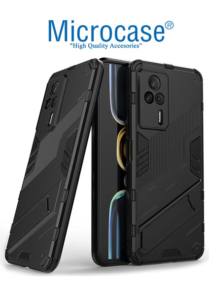 Xiaomi Redmi K60E Matrix Serisi Armor Standlı Perfect Koruma Kılıf - Siyah AL3416