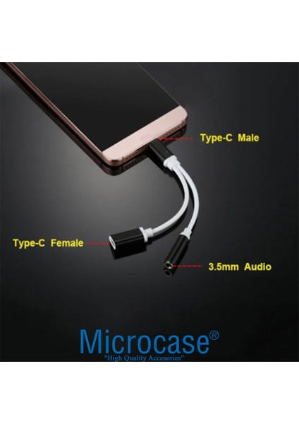 Type-C USB C 2in1 Şarj + Kulaklık Dönüştürücü 3.5 mm Jack Adaptör