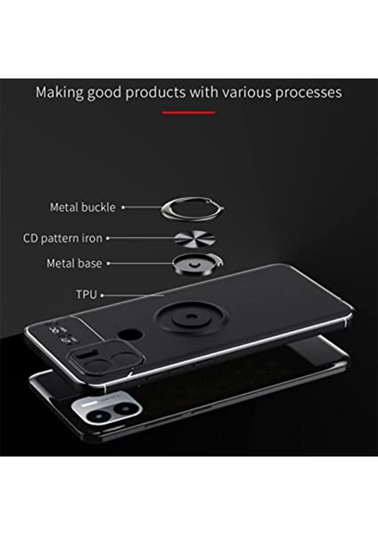 Xiaomi Poco C50/REDMI A1 Plus Focus Serisi Yüzük Standlı Silikon Kılıf - Siyah AL3363 modelleri