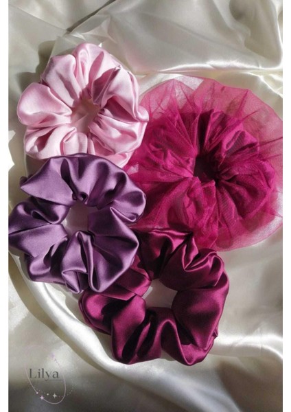 Kadın Lastikli Simit Saten Scrunchie Saç Toka Seti
