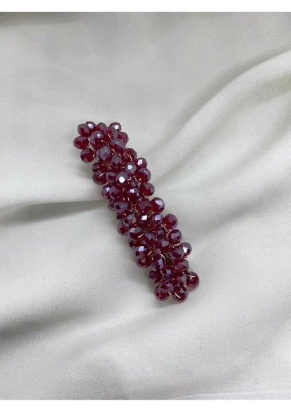 Pearly Handmade Bordo Kristal Otomatik Klipsli Toka