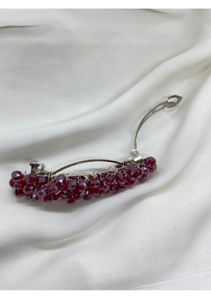 Pearly Handmade Bordo Kristal Otomatik Klipsli Toka