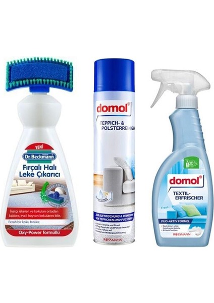 Dr. Beckman Fırçalı Halı Leke Çıkarıcı 650 Ml+ Domol Halı Temizleyici 600 ml + Ferahlatıcı Tekstil Spreyi 500 ml