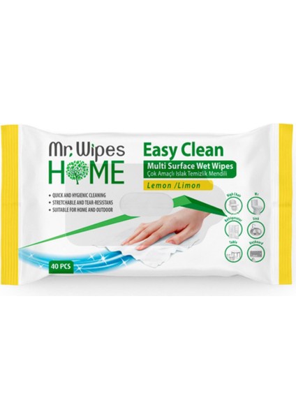 Mr.wıpes Easy Clean Temizleme Mendili Limon Kokulu 40 Adet