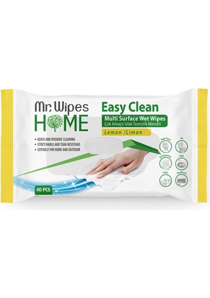 Mr.wıpes Easy Clean Temizleme Mendili Limon Kokulu 40 Adet