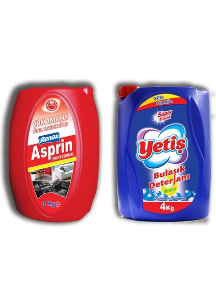 Asprin 4 kg + Yetiş Sıvı Bulaşık Deterjanı 4 kg Limon