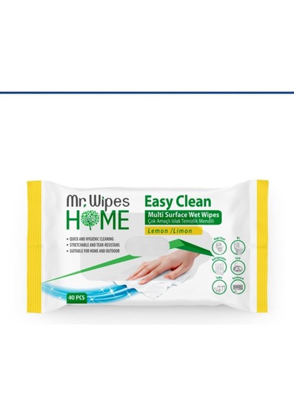 Mr. Wipes Çok Amaçlı Yüzey Temizleme Mendili - Limon 40 Yaprak 8690131110369