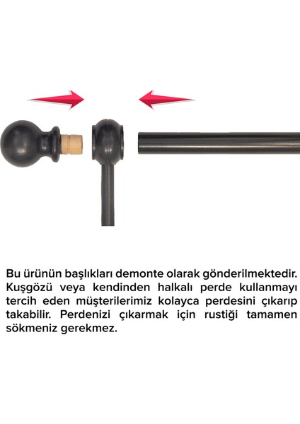 Demonte Top Başlıklı Antrasit Ahşap Rustik Perde Askısı - Raysız