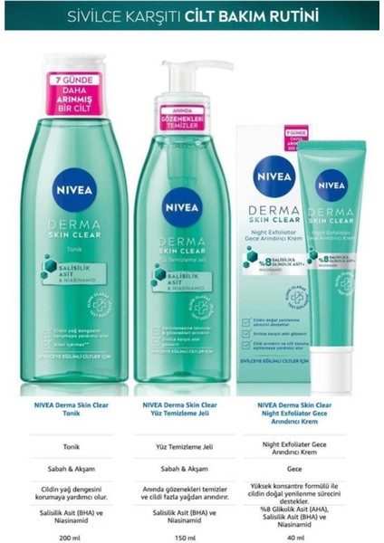 Derma Skin Clear Night Exfoliator- Li Ciltler Cilt Bakım Seti