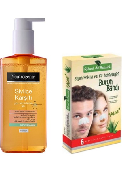 Karşıtı Yüz Temizleme Jeli 200ML+RITUEL De Beaute Siyah Nokta ve Kir Temizleyici Burun Bandı