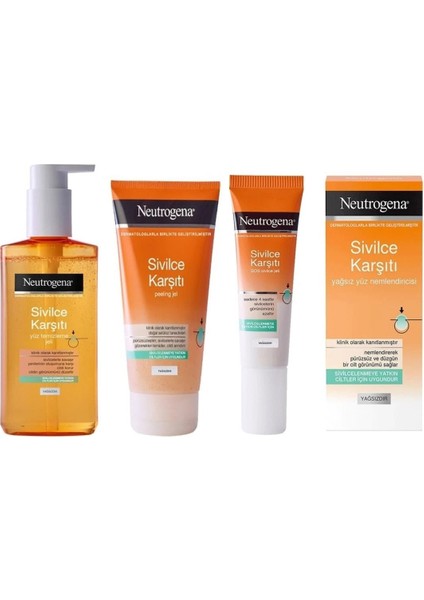 Karşıtı Yüz Temizleme Jeli+Peeling Jel + Jeli+Yağsız Nemlendirici 4'lü Set
