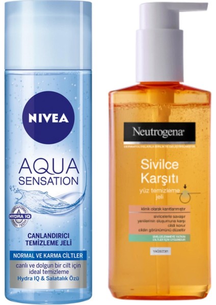 Aqua Canlandırıcı Temizleme Jeli 200ML ve Neutrogena Karşıtı Yüz Temizleme Jeli 200 ml