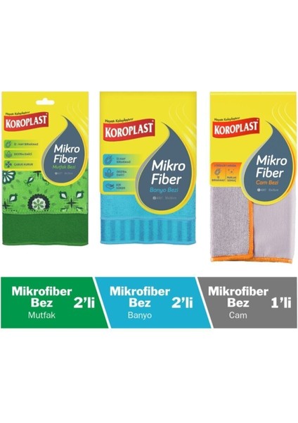 Mikrofiber Seti 2li Mutfak+2li Banyo+1 Li Cam Bez