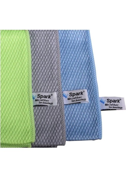 (3 Adet) Spark 2311 Mikrofiber Oto Kurulama ve Cam Temizlik Bezi 50X70 Cm. Mavi - Yeşil - gr