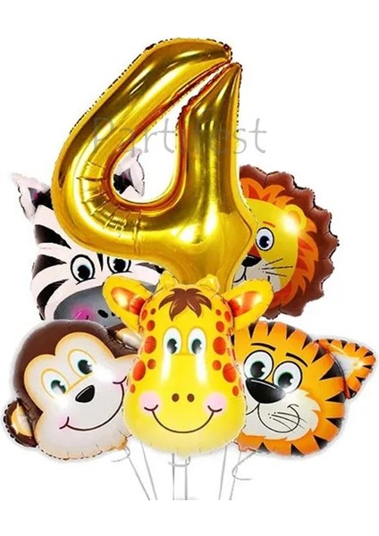 Safari Hayvanlar 4 Yaş Balon Set Safari Büyük Kafa Balon Folyo Balon Set Konsept Doğum Günü Set