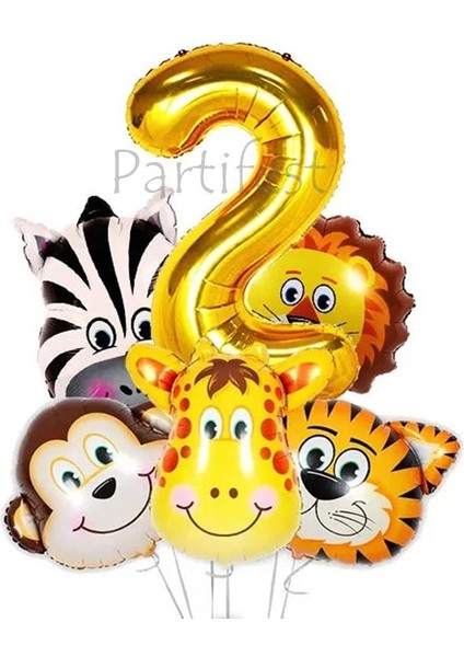 Safari Hayvanlar 2 Yaş Balon Set Safari Büyük Kafa Balon Folyo Balon Set Konsept Doğum Günü Set