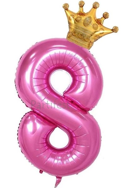 Pembe Taçlı Rakam Balon Seti Pembe 8 Yaş Balon Set Doğum Günü Balon Seti