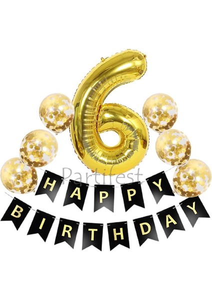 Gold Rakam Balon Seti Gold 6 Yaş Balon Set Doğum Günü Balon Seti