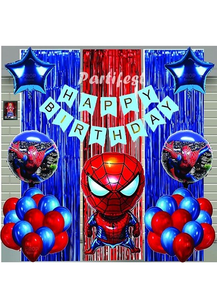 Parti Station Spiderman Örümcek Adam Balon Set Balon Folyo Set Spiderman  Konsept Doğum Günü Set Yaş Balon