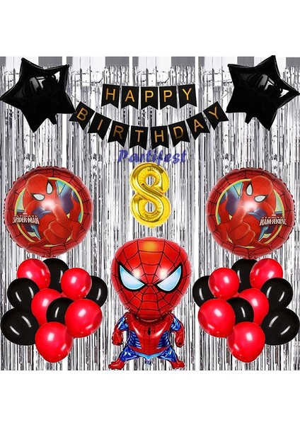 Spiderman Örümcek Adam Balon Set Balon Folyo Set Spiderman Konsept Doğum Günü Set 8 Yaş Balon