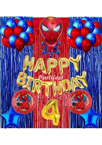 Spiderman Örümcek Adam Balon Set Balon Folyo Set Spiderman Konsept Doğum Günü Set 4 Yaş Balon