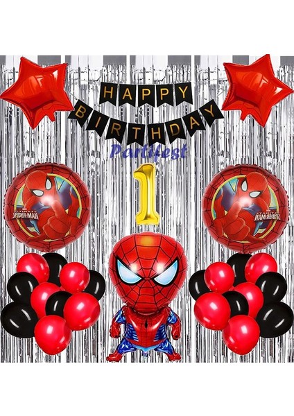 Spiderman Örümcek Adam Balon Set Balon Folyo Set Spiderman Konsept Doğum Günü Set 1 Yaş Balon