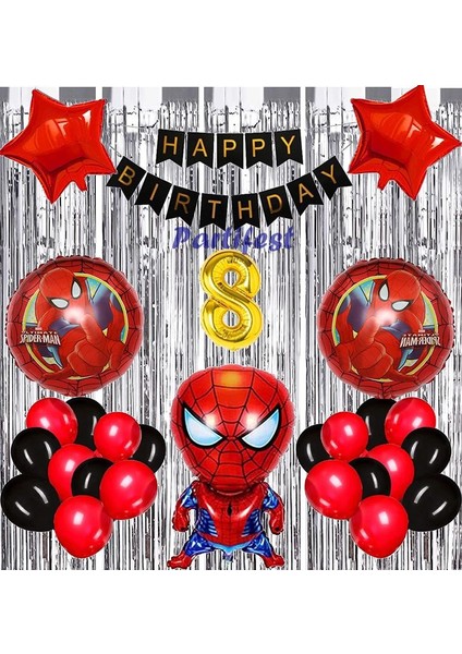 Spiderman Örümcek Adam Balon Set Balon Folyo Set Spiderman Konsept Doğum Günü Set 8 Yaş Balon