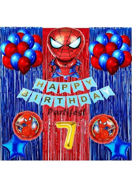 Spiderman Örümcek Adam Balon Set Balon Folyo Set Spiderman Konsept Doğum Günü Set 7 Yaş Balon
