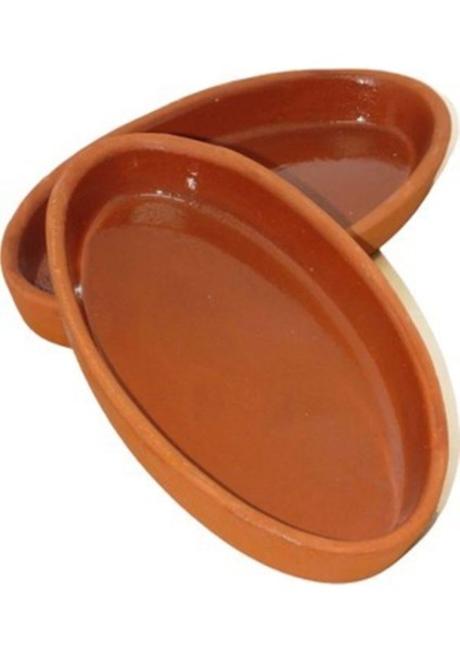 Çavuş Içi Sırlı Toprak Güveç 25 Cm Oval Güveç Tava 2'Li Set Toprak Güveç Kayık Tabak