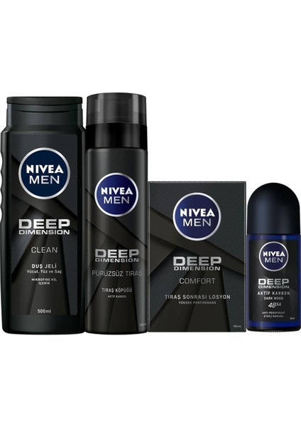 Men Deep Dimension Erkek Cilt Bakım Seti,duş Jeli 500 Ml,tıraş Köpüğü,tıraş Sonrası Losyon,roll-On