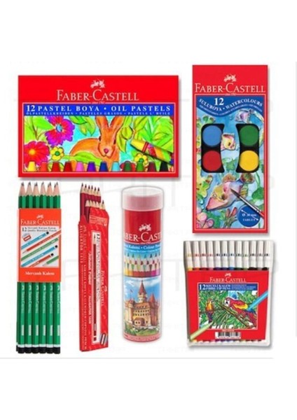 Faber Castell 6 Parça Set Okul Kırtasiye Kuru Sulu Boya Kalem