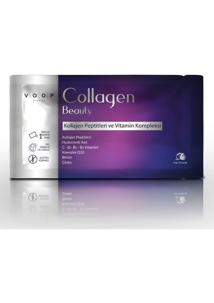 Collagen Beauty Tip 1 Ve Tip 3 5500 Mg Nar Aromalı Hyaluronic Asıt+Q10+Bıotın+Çınko 10 Saşe 10x7 Gr