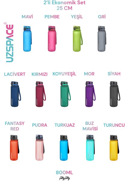 2'li Tritan Matara Seti 800 ml 14 Farklı Renk Seçeneği Fiftyfifty fırsatları