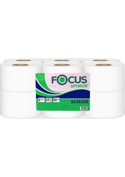 Focus Optimum Jumbo Mini Tuvalet Kağıdı - Çift Katlı - 92 Metre - 12`li Rulo