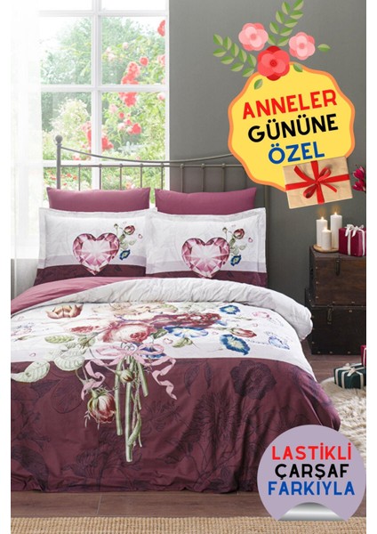 Anneler Gününe Özel Mother's Heart Lastikli Çarşaflı Çift Kişilik Nevresim Takım
