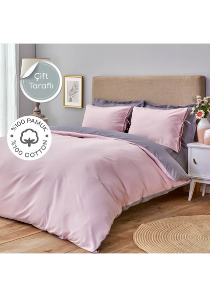 Sheri Home Basic Gül Kurusu Koyu Gri Çift Taraflı Çift Kişilik Nevresim 200X220 Pinkcastl