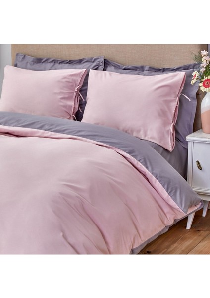 Sheri Home Basic Gül Kurusu Koyu Gri Çift Taraflı Çift Kişilik Nevresim 200X220 Pinkc 769521225403