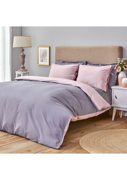 Sheri Home Basic Gül Kurusu Koyu Gri Çift Taraflı Çift Kişilik Nevresim 200X220 Pinkc 769521225403