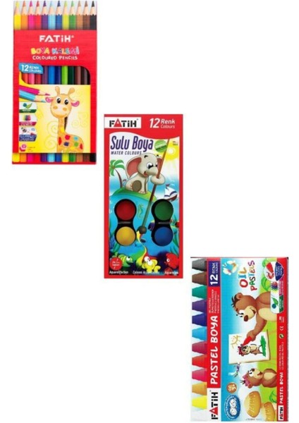 Fatih Kalem Fatih 12 Li Kuru Boya + Sulu Boya + Pastel Boya 3lü Set