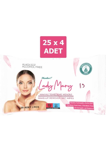 Ladymary Lady Mary 4'lü Makyaj Temizleme Mendili Alkolsüz Number