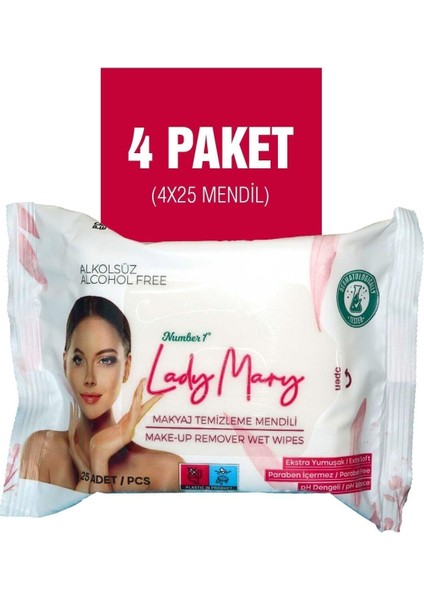 Ladymary Lady Mary 4'lü Makyaj Temizleme Mendili Alkolsüz Number fiyatları
