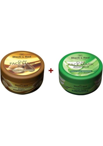 Black Red Argan Yağlı 400 ml + Aloe Vera 400 ml Killi Yüz Maskesi