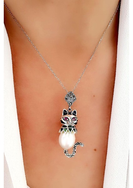 İnci DetaylıKedu Figürlü Özel Mineli Vitray İşçiliği 925ayar Gümüş Tasarım Kolye