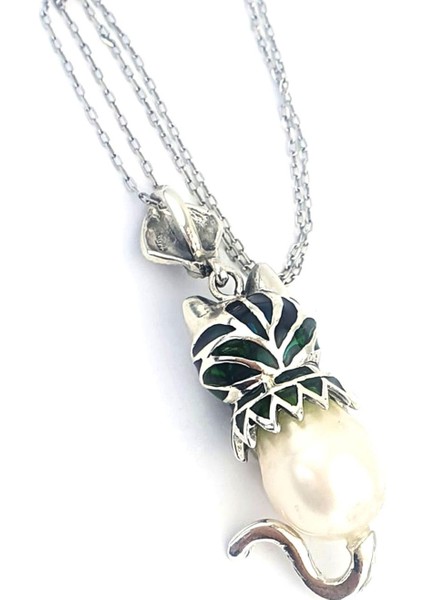 İnci DetaylıKedu Figürlü Özel Mineli Vitray İşçiliği 925ayar Gümüş Tasarım Kolye modelleri