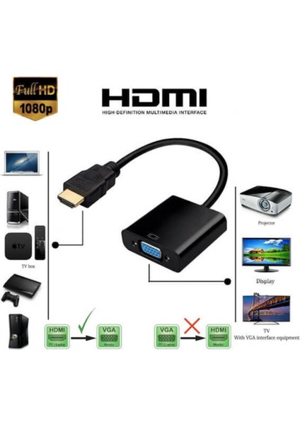 Hdmı To VGA Ses Kablo Çevirici Ps3 Pc Notebook Projeksiyon Uyumlu Sesli Adaptör